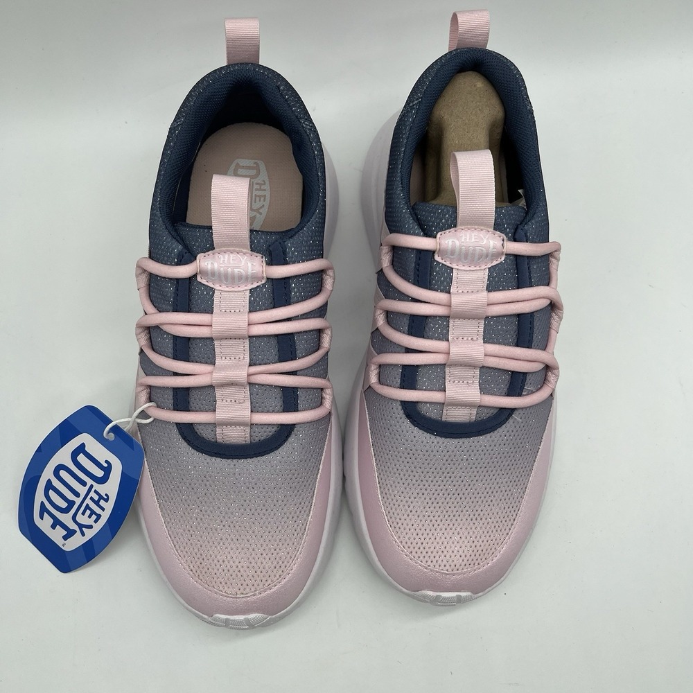 Hey Dude Shoes Sirocco Trek Y Shimmer Girls Sz‎ J7 Petal Pink/Navy New - Picture 3 of 12